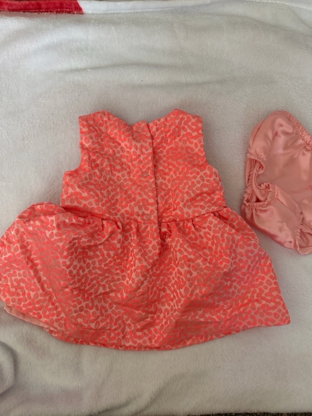 Cat & Jack Coral Satin Infant Dress with Matching Bonnet - Picture 2 of 2